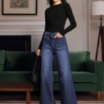 Women Wide Leg Light Fade Stretchable Jeans