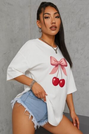 Women Graphic Printed Round Neck Cotton Oversized T-shirt