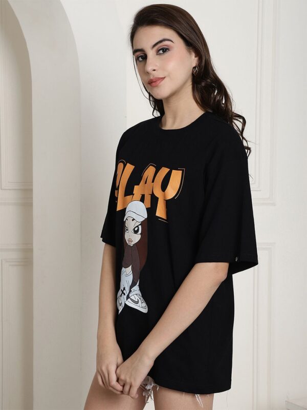 Women Graphic Printed Drop-Shoulder Sleeves Cotton Oversized T-Shirt - Image 2