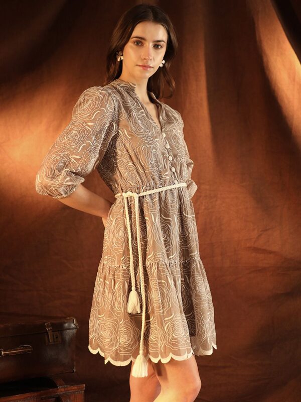 NEW Kazo Gwyneth Women Self Design Embroidered Belted Fit & Flare Dress - Image 3