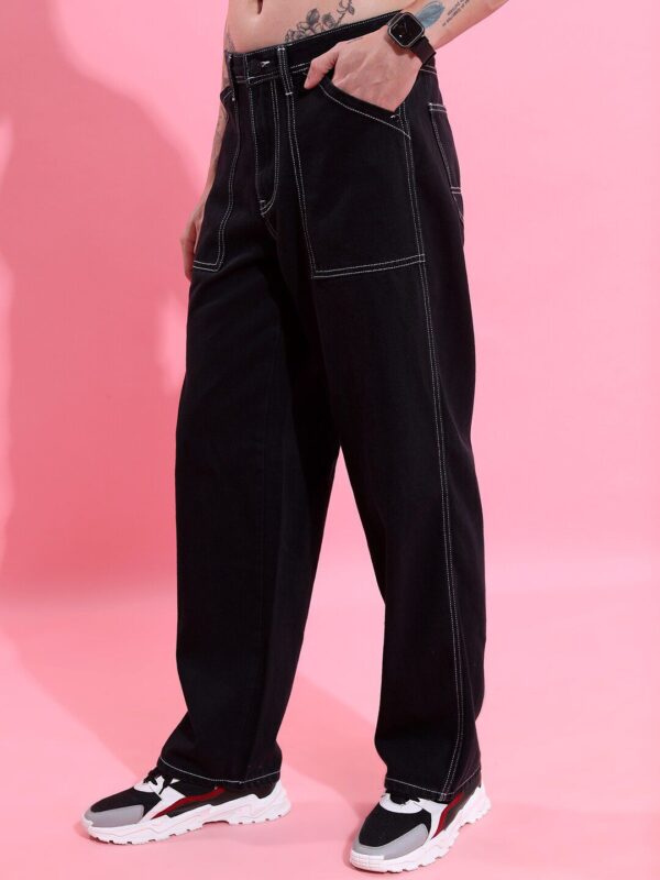 Men Straight Carpenter Fit Clean Look Cargo Jeans - Image 3