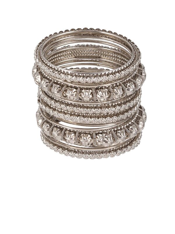 Jazz and Sizzle Set Of 18 Silver-Plated Textured Oxidised Bangles - Image 3
