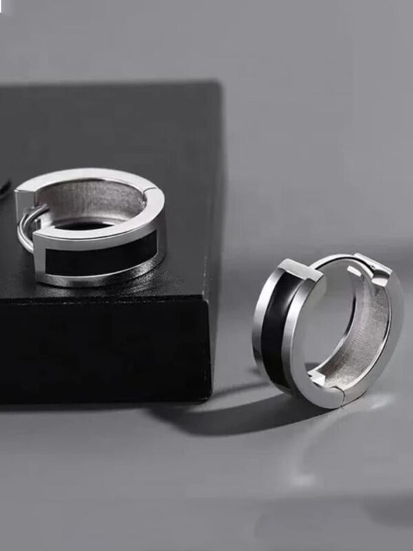 Men Stainless Steel Circular Hoop Earrings - Image 3