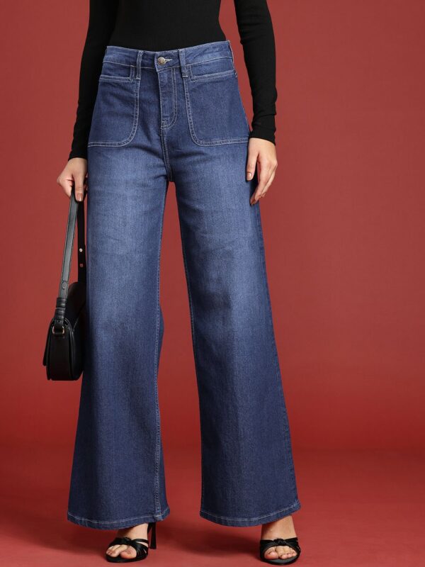 Women Wide Leg Light Fade Stretchable Jeans - Image 2