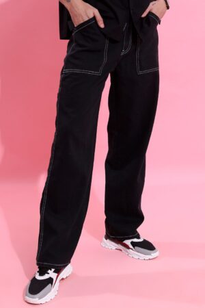 Men Straight Carpenter Fit Clean Look Cargo Jeans