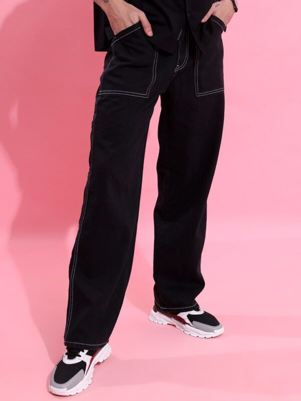 Men Straight Carpenter Fit Clean Look Cargo Jeans