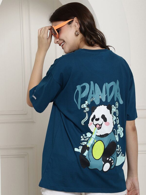 Women Graphic Printed Drop-Shoulder Sleeves Cotton Oversized T-Shirt - Image 3