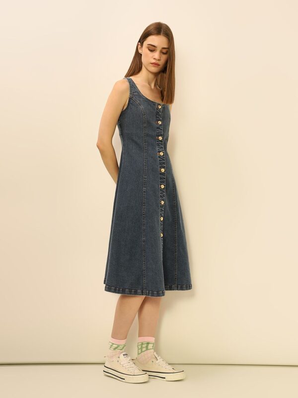 ONLY Solid Denim Fit & Flare Dress - Image 2