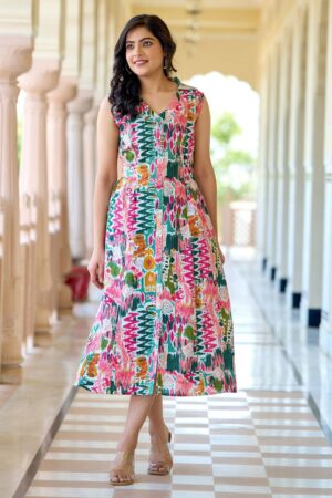 Floral Printed Cotton Fit & Flare Dress