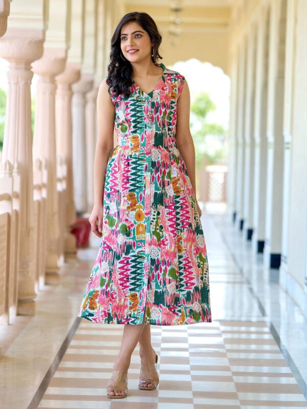 Floral Printed Cotton Fit & Flare Dress