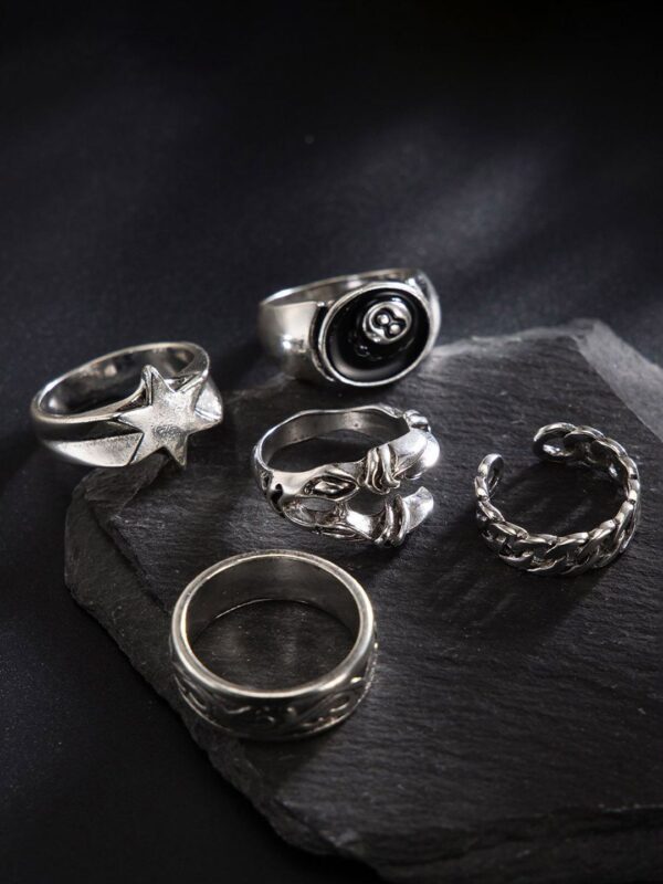 Set Of 5 Sliver-Plated Adjustable Finger Rings - Image 3