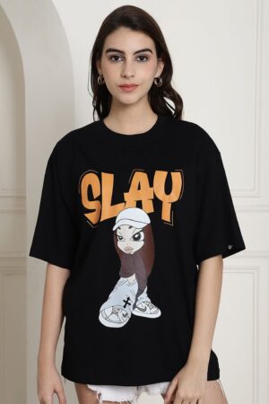 Women Graphic Printed Drop-Shoulder Sleeves Cotton Oversized T-Shirt