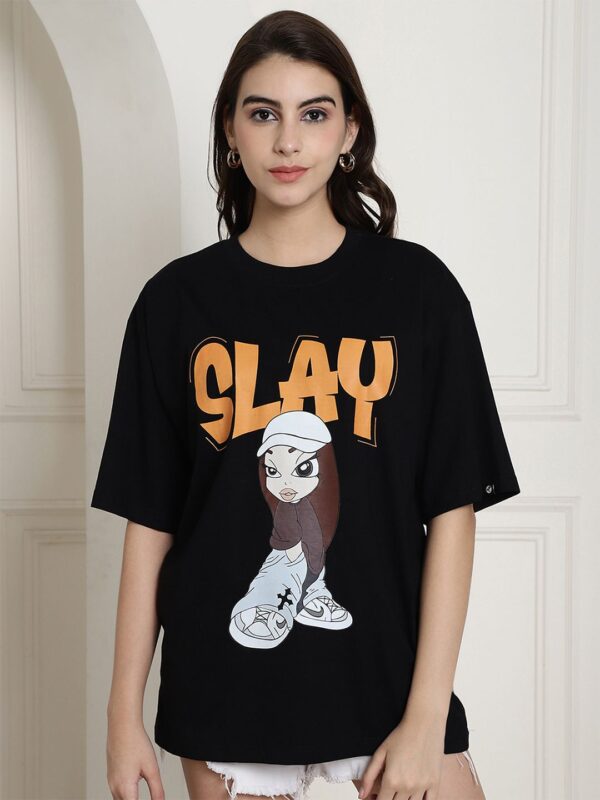 Women Graphic Printed Drop-Shoulder Sleeves Cotton Oversized T-Shirt