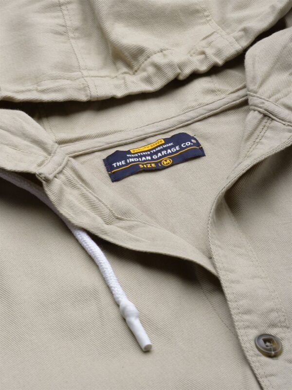Men Khaki Solid Hooded Slim Fit Casual Shirt - Image 2