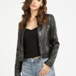 GUESS Women Solid Crop Biker Jacket
