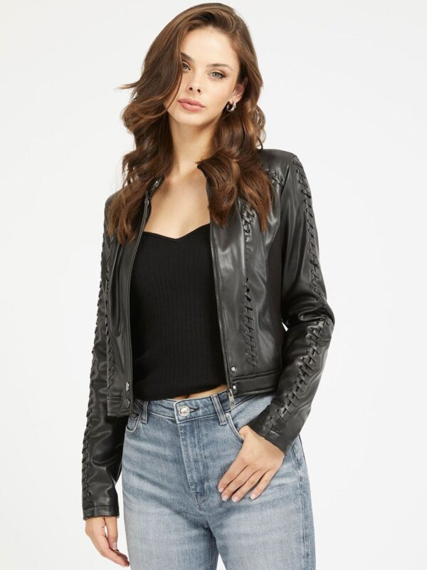 GUESS Women Solid Crop Biker Jacket