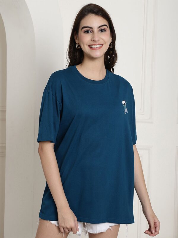 Women Graphic Printed Drop-Shoulder Sleeves Cotton Oversized T-Shirt - Image 2