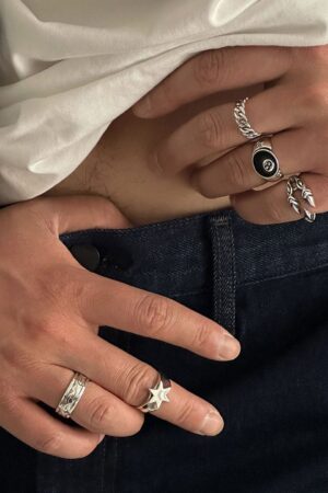 Set Of 5 Sliver-Plated Adjustable Finger Rings