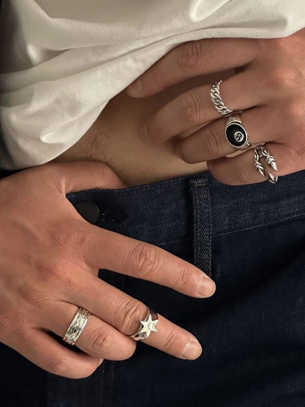 Set Of 5 Sliver-Plated Adjustable Finger Rings