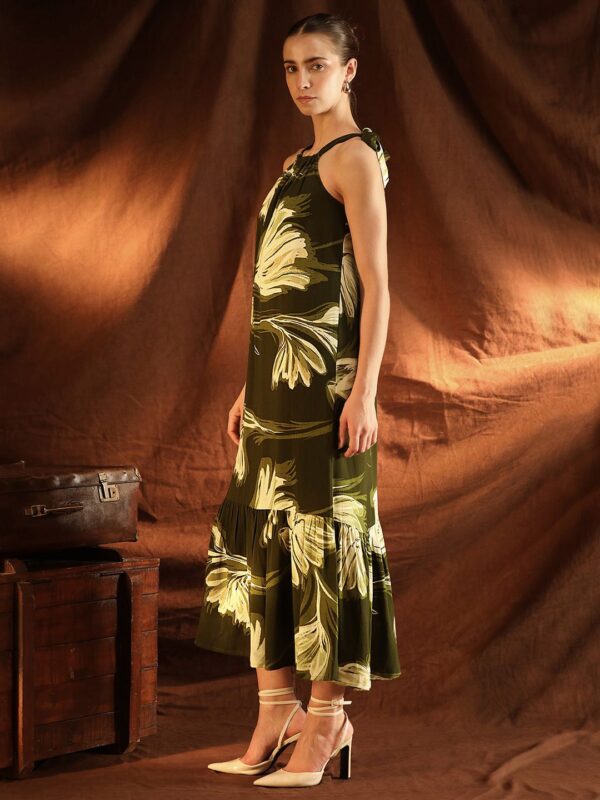Women Tropical Printed Halter Neck A-Line Felicia Midi Dress - Image 3
