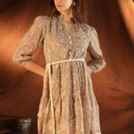NEW Kazo Gwyneth Women Self Design Embroidered Belted Fit & Flare Dress