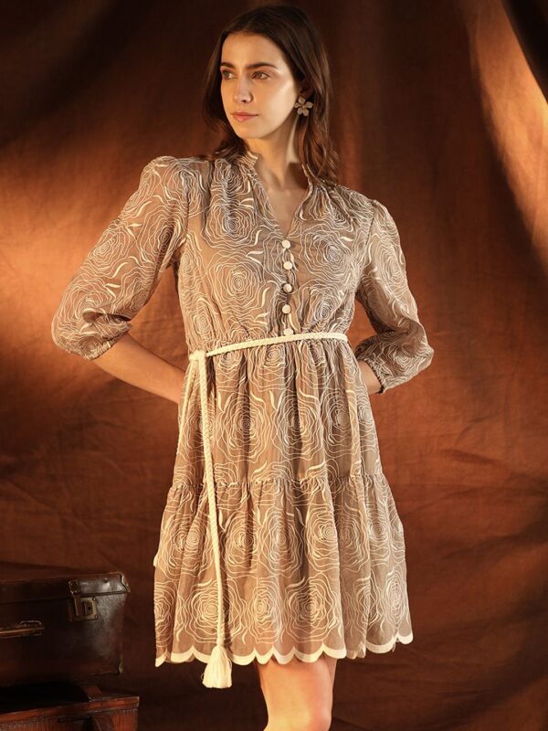 NEW Kazo Gwyneth Women Self Design Embroidered Belted Fit & Flare Dress