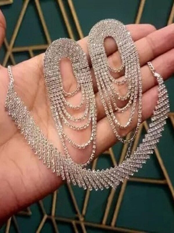 Rhinestone Studded Necklace & Earrings - Image 2