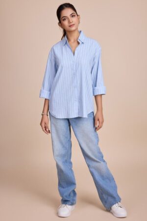 Women Classic Opaque Striped Casual Oversized Shirt