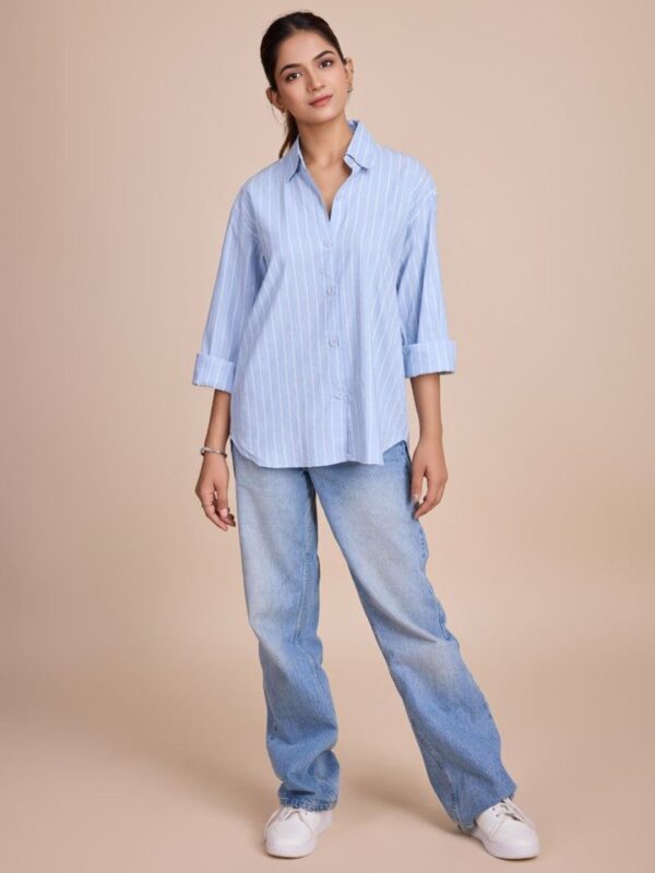 Women Classic Opaque Striped Casual Oversized Shirt