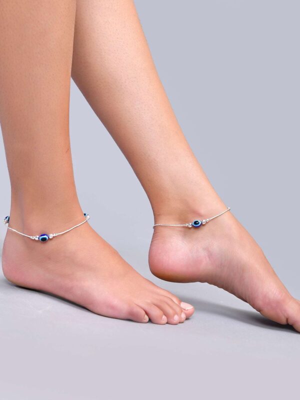 Silver-Plated Stainless Steel Beaded Evil Eye Anklet