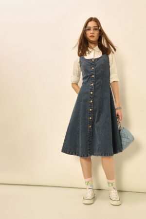 ONLY Solid Denim Fit & Flare Dress