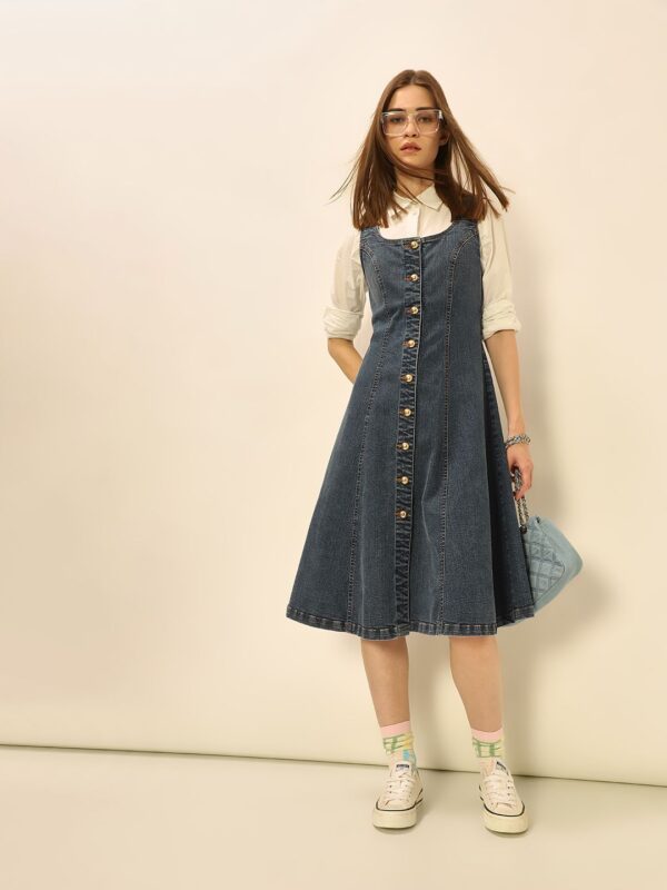 ONLY Solid Denim Fit & Flare Dress