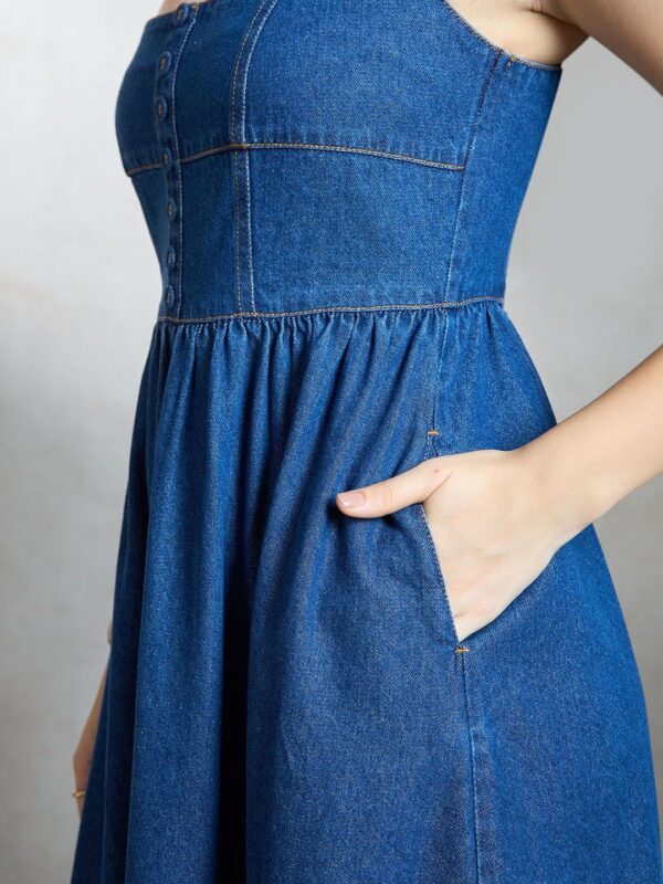 Virgio Pure Cotton Denim Flared Midi Dress - Image 3