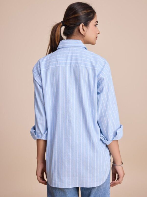 Women Classic Opaque Striped Casual Oversized Shirt - Image 2