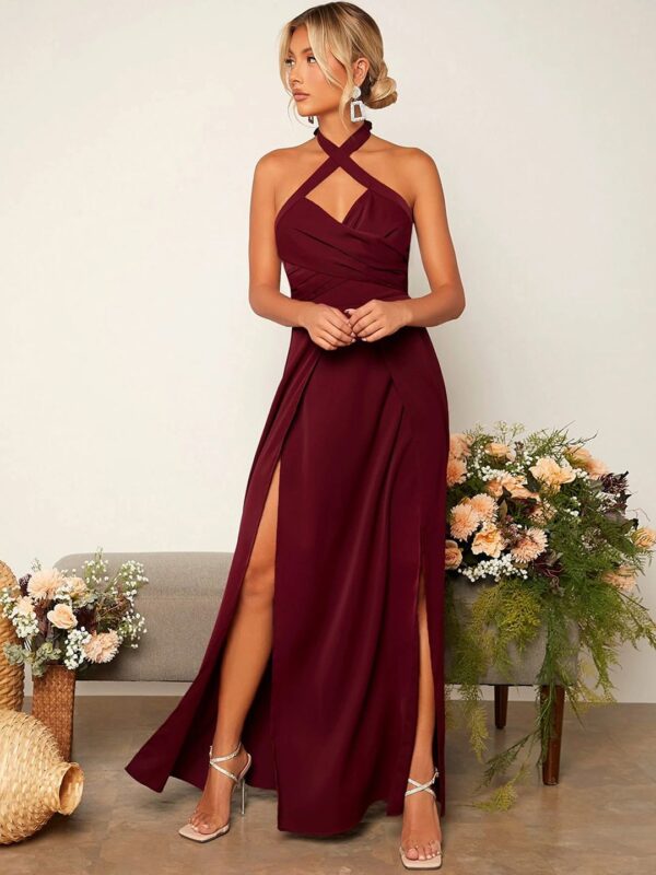Women Halter Neck Sleeveless A-Line Maxi Dress
