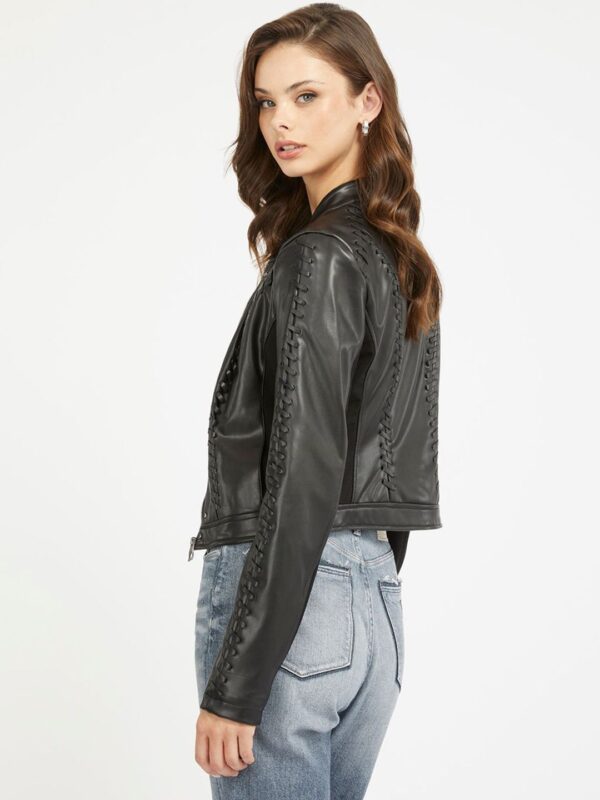 GUESS Women Solid Crop Biker Jacket - Image 2