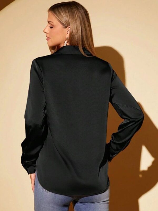 Women Comfort Spread Collar Solid Satin Casual Shirt - Image 3