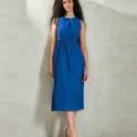 Pure Cotton Gathered Waist A-Line Midi Dress