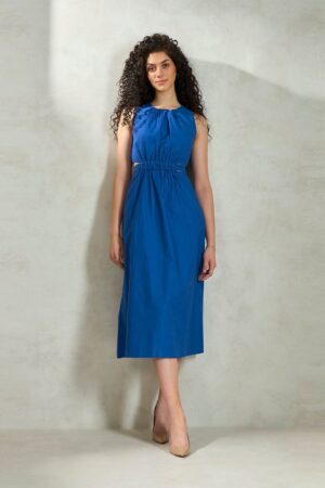 Pure Cotton Gathered Waist A-Line Midi Dress