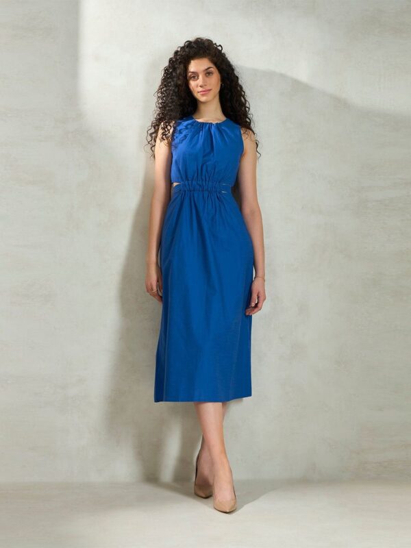 Pure Cotton Gathered Waist A-Line Midi Dress