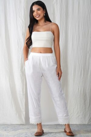 Women Relaxed Straight Leg Cotton Trousers