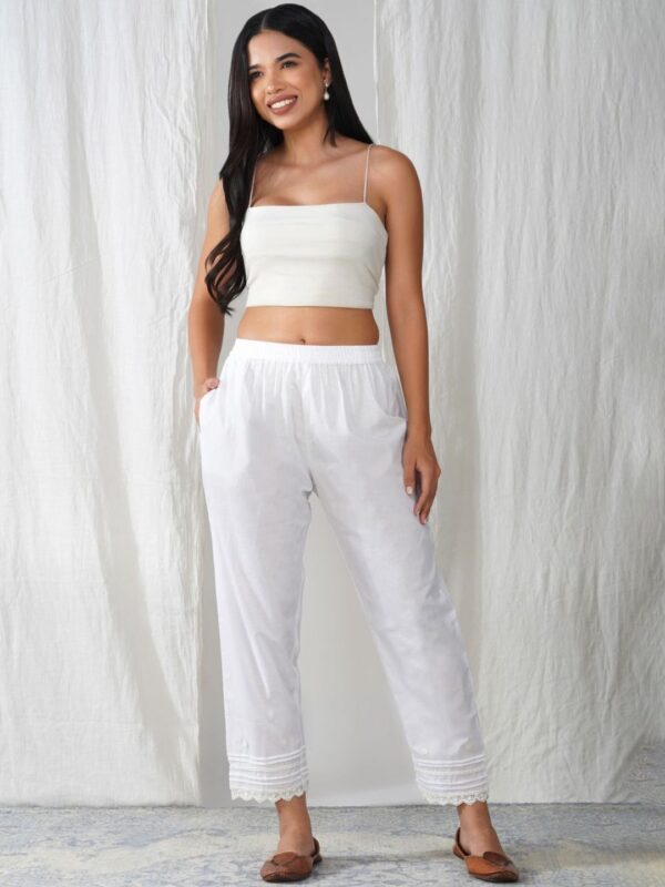 Women Relaxed Straight Leg Cotton Trousers