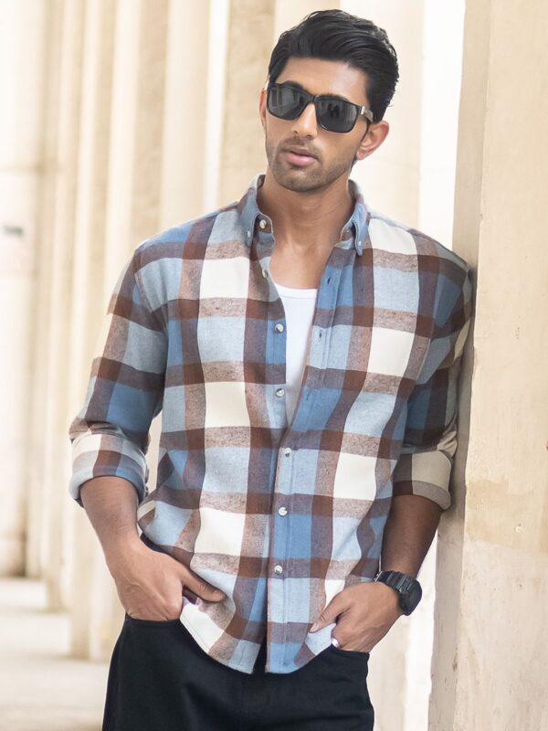 Men Button-Down Collar Checked Cotton Casual Shirt