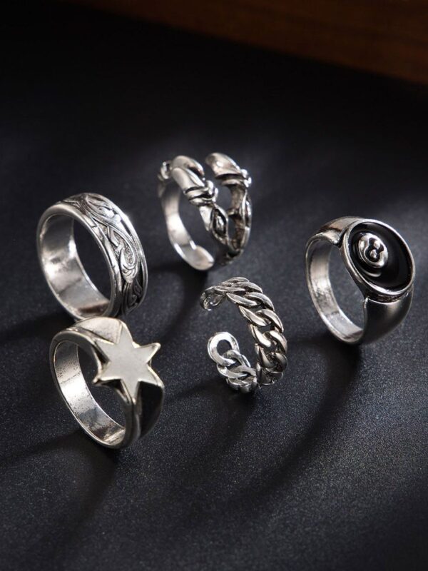 Set Of 5 Sliver-Plated Adjustable Finger Rings - Image 2