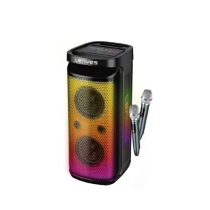 Lenyes S882, Wireless Bluetooth Party Speaker with 2 Wireless Mics, 200W Output, RGB LEDs, IPX4 Water-Resistant,