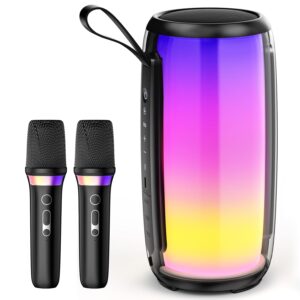 JYX Speaker with Mic System for Singing, Portable Bluetooth Speakers with Dazzling Light and 2 Wireless Microphones for Adults