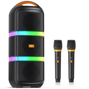 JYX Portable Bluetooth Karaoke Speaker with 2 Wireless Microphones, Powerful Bass, RGB Lights, 3 EQ Modes, 8H Playtime,
