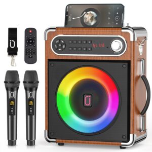 US Top 1】JYX Karaoke Speaker with Two Wireless Microphones, Smart Party Pop Bluetooth Speaker with Bass/Treble Adjustment