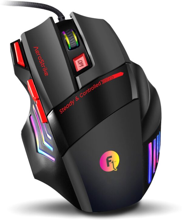 Frontech AeroStrike Wired USB Gaming Mouse with 7 Buttons | Stylish Grip 7200 DPI Wired Ambidextrous Optical Gaming Mouse  (USB 2.0, Black, Red)