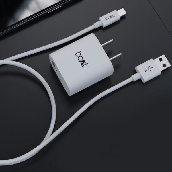 boAt 18W Power WCD QC3A Charger combo (Type C )  (White, Cable Included)